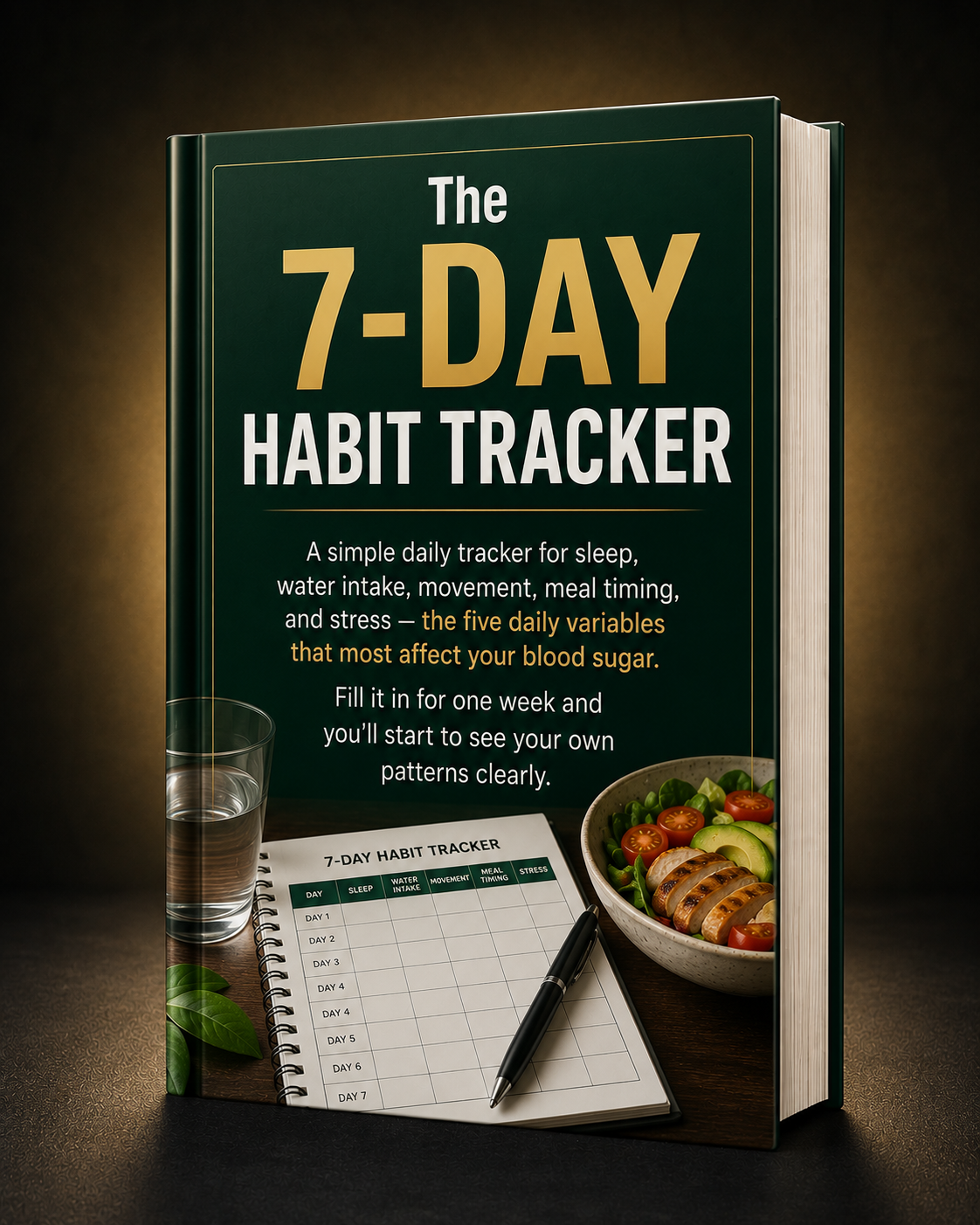 The 7-Day Habit Tracker bonus a printable daily tracker for sleep, water, movement, meal timing and stress